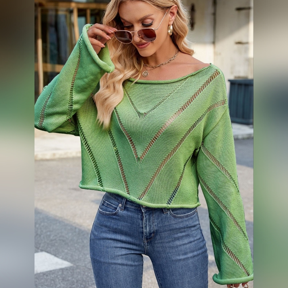 Women's Green Openwork Sweater